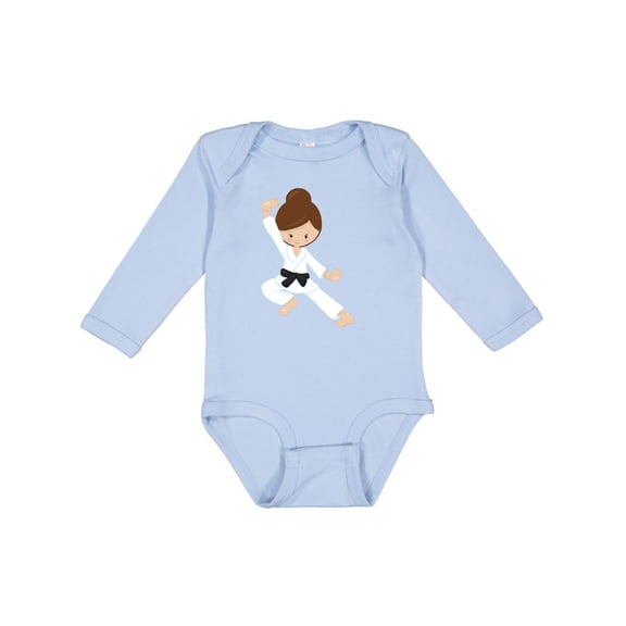 Inktastic Karate Girl, Cute Girl, Black Belt, Brown Hair Girls Long Sleeve Baby Bodysuit