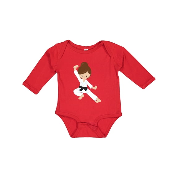 Inktastic Karate Girl, Cute Girl, Black Belt, Brown Hair Girls Long Sleeve Baby Bodysuit