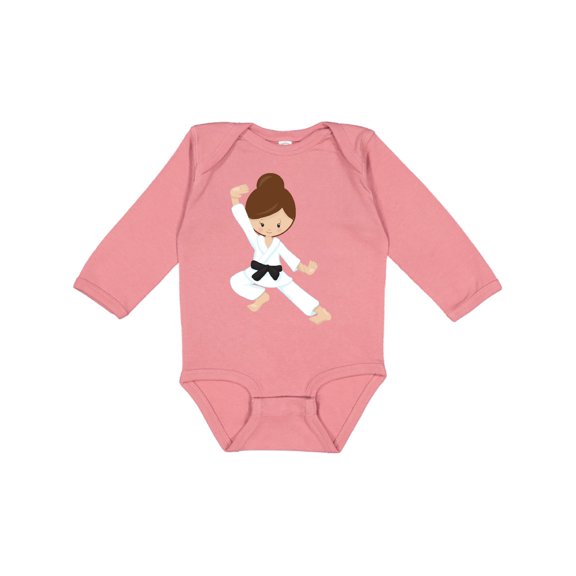 Inktastic Karate Girl, Cute Girl, Black Belt, Brown Hair Girls Long Sleeve Baby Bodysuit