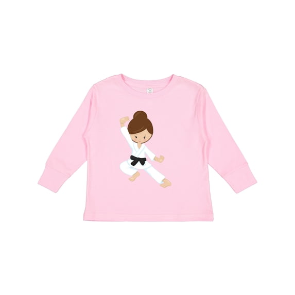 Inktastic Karate Girl, Cute Girl, Black Belt, Brown Hair Girls Long Sleeve Toddler T-Shirt