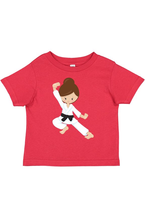 Karate Girl, Cute Girl, Black Belt, Brown Hair Girls Toddler T-Shirt