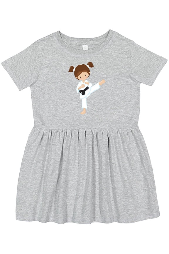 Karate Girl, Cute Girl, Brown Hair, Black Belt Girls Toddler Dress