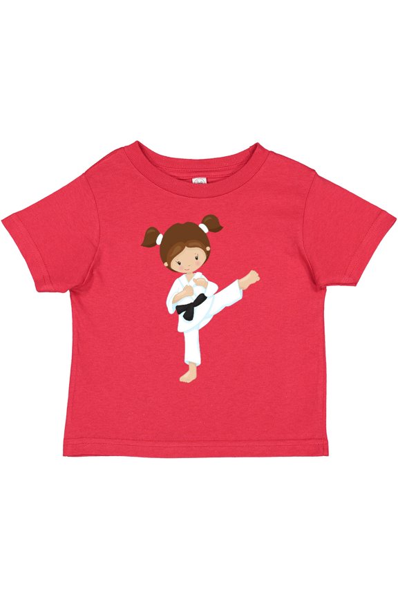 Karate Girl, Cute Girl, Brown Hair, Black Belt Girls Toddler T-Shirt