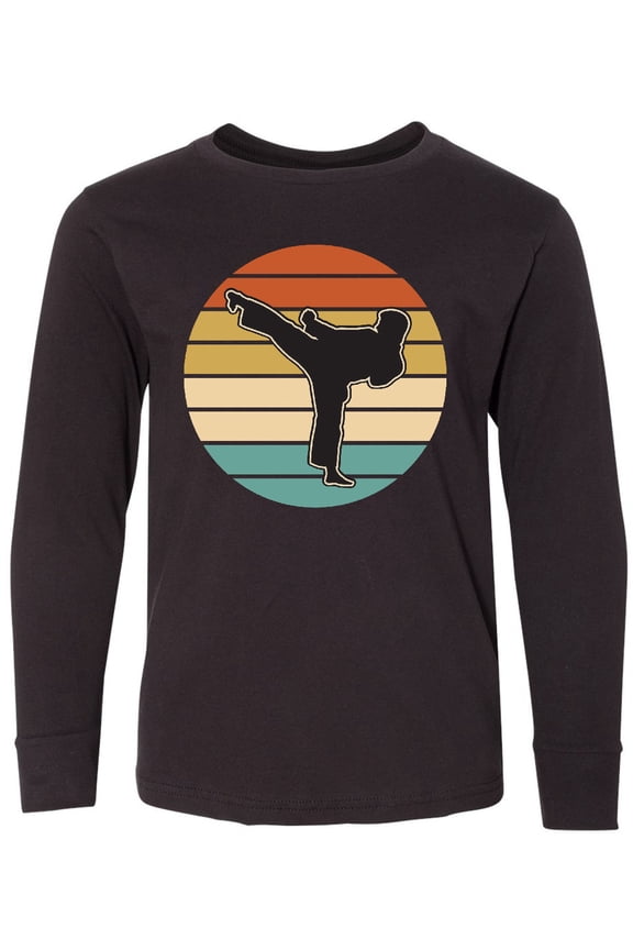 Karate Martial Arts Silhouette Long Sleeve Youth T-Shirt