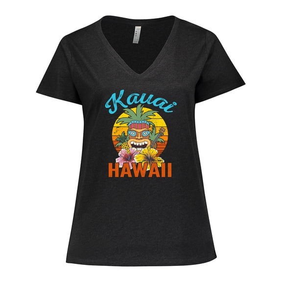 Inktastic Kauai Hawaii Vacation Tiki Women's Plus Size V-Neck T-Shirt