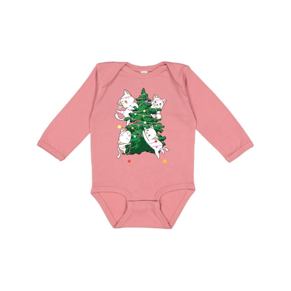Inktastic Kawaii Cats Christmas Tree Boys or Girls Long Sleeve Baby Bodysuit