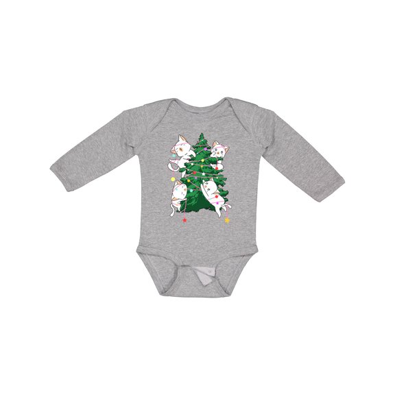 Inktastic Kawaii Cats Christmas Tree Boys or Girls Long Sleeve Baby Bodysuit