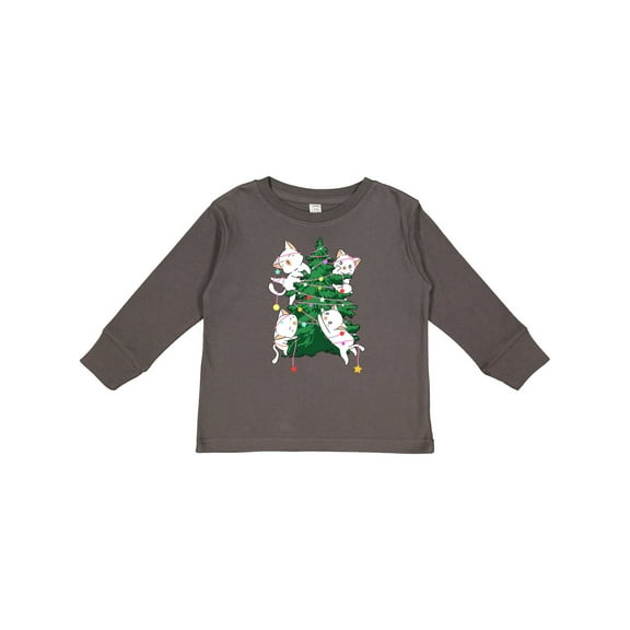 Inktastic Kawaii Cats Christmas Tree Boys or Girls Long Sleeve Toddler T-Shirt