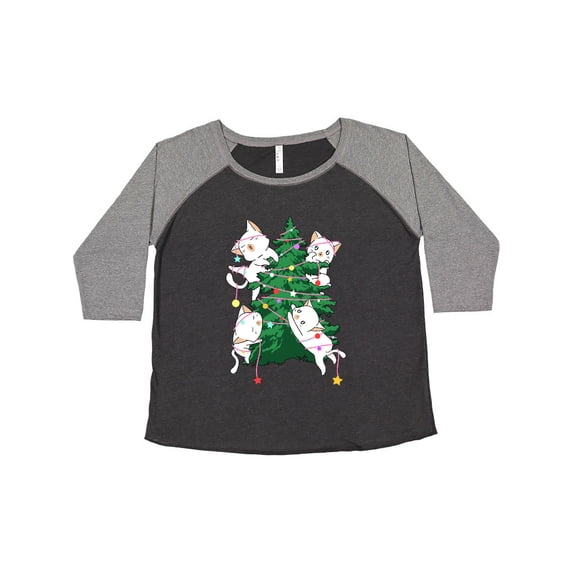 Inktastic Kawaii Cats Christmas Tree Women's Plus Size T-Shirt