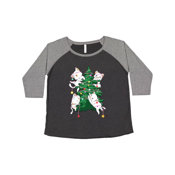 Inktastic Kawaii Cats Christmas Tree Women's Plus Size T-Shirt