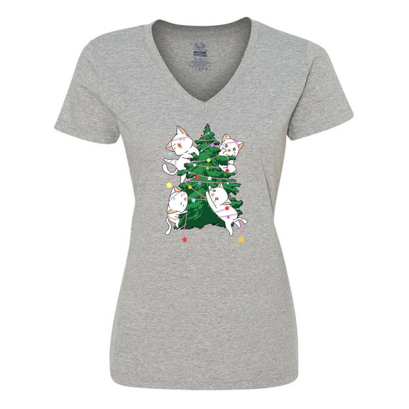 Inktastic Kawaii Cats Christmas Tree Women's V-Neck T-Shirt