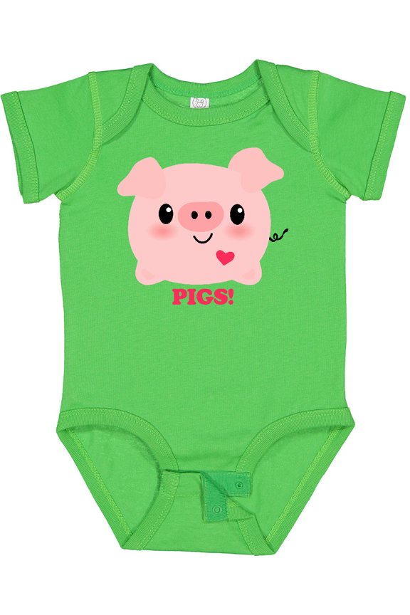 Kawaii I Love Pigs Boys or Girls Baby Bodysuit