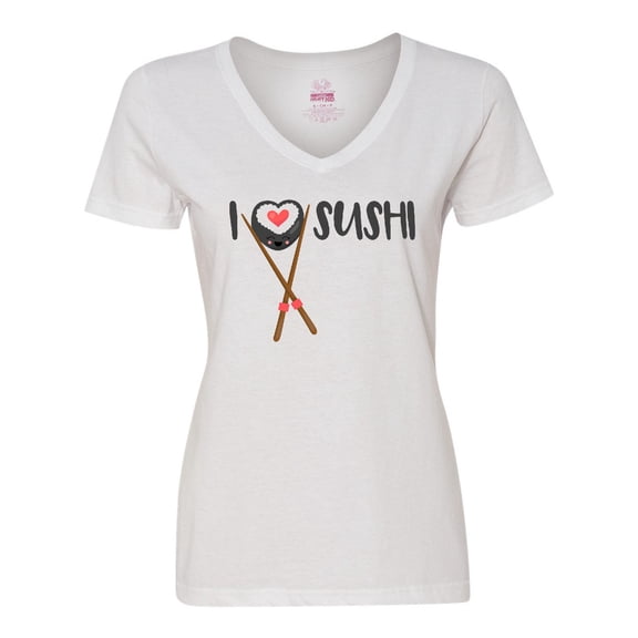 Inktastic Kawaii I love Sushi Women's V-Neck T-Shirt