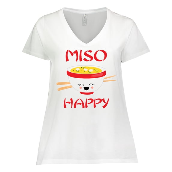 Inktastic Kawaii Miso Happy Women's Plus Size V-Neck T-Shirt