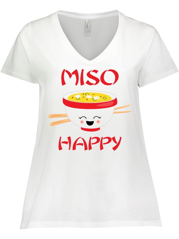 Kawaii Miso Happy Women's Plus Size V-Neck T-Shirt