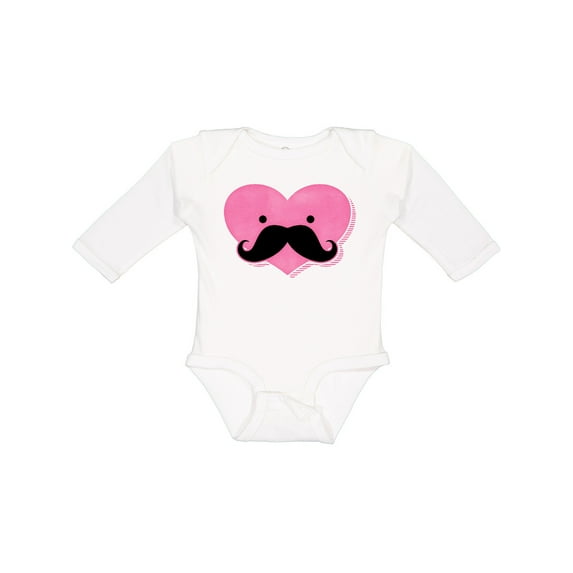 Inktastic Kawaii Mustache Heart Girls Long Sleeve Baby Bodysuit