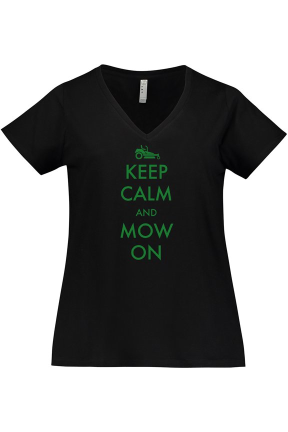 Keep Calm and Mow On Zero Turn Women's Plus Size V-Neck T-Shirt