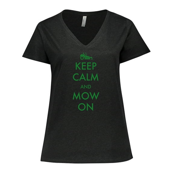 Inktastic Keep Calm and Mow On Zero Turn Women's Plus Size V-Neck T-Shirt