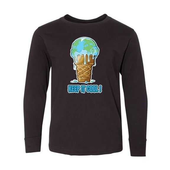 Inktastic Keep It Cool Melting Earth Ice Cream Cone Long Sleeve Youth T-Shirt