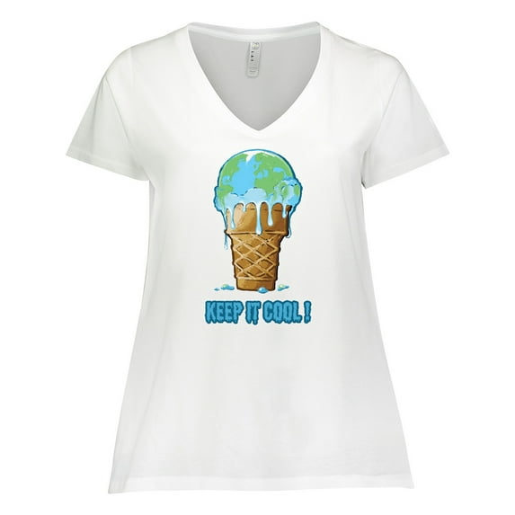 Inktastic Keep It Cool Melting Earth Ice Cream Cone Women's Plus Size V-Neck T-Shirt