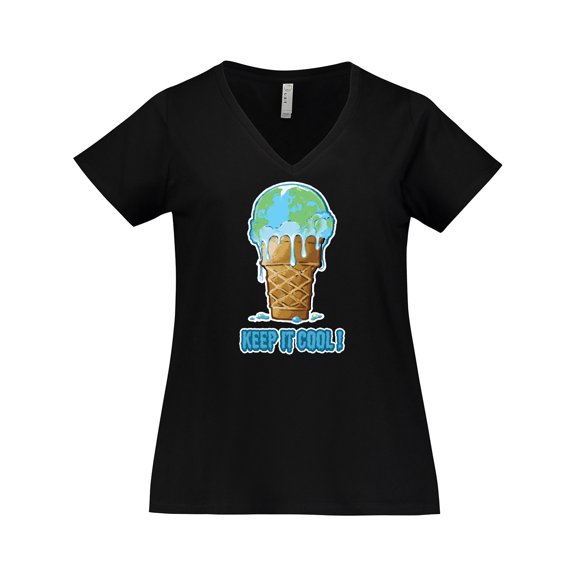 Inktastic Keep It Cool Melting Earth Ice Cream Cone Women's Plus Size V-Neck T-Shirt