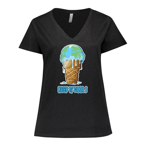 Inktastic Keep It Cool Melting Earth Ice Cream Cone Women's Plus Size V-Neck T-Shirt