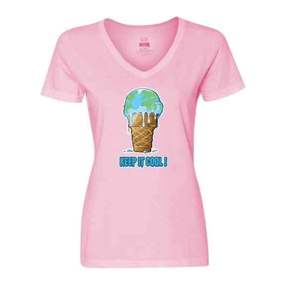 Inktastic Keep It Cool Melting Earth Ice Cream Cone Women's V-Neck T-Shirt