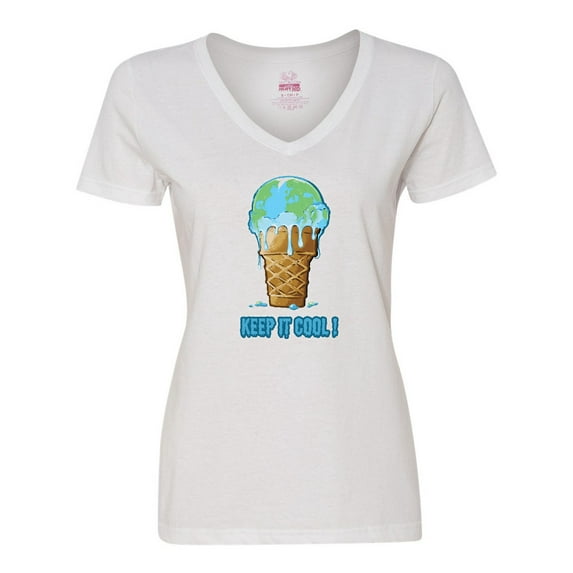 Inktastic Keep It Cool Melting Earth Ice Cream Cone Women's V-Neck T-Shirt
