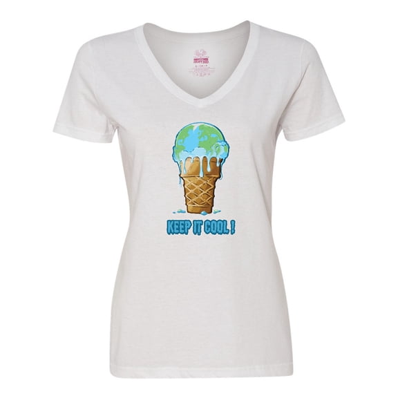 Inktastic Keep It Cool Melting Earth Ice Cream Cone Women's V-Neck T-Shirt