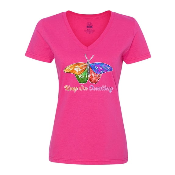 Inktastic Keep On Creating with Beautiful Rainbow Butterfly Women's V-Neck T-Shirt