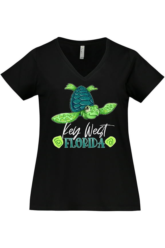 Key West, Florida Happy Sea Turtle Women's Plus Size V-Neck T-Shirt