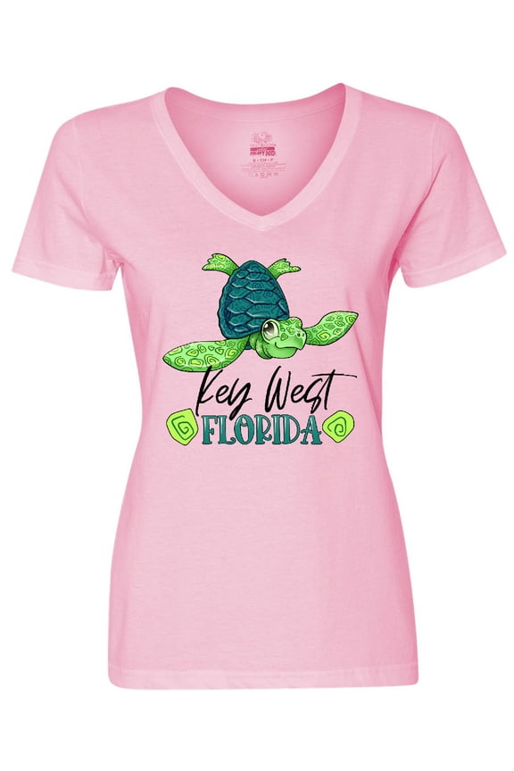 Key West, Florida Happy Sea Turtle Women's V-Neck T-Shirt