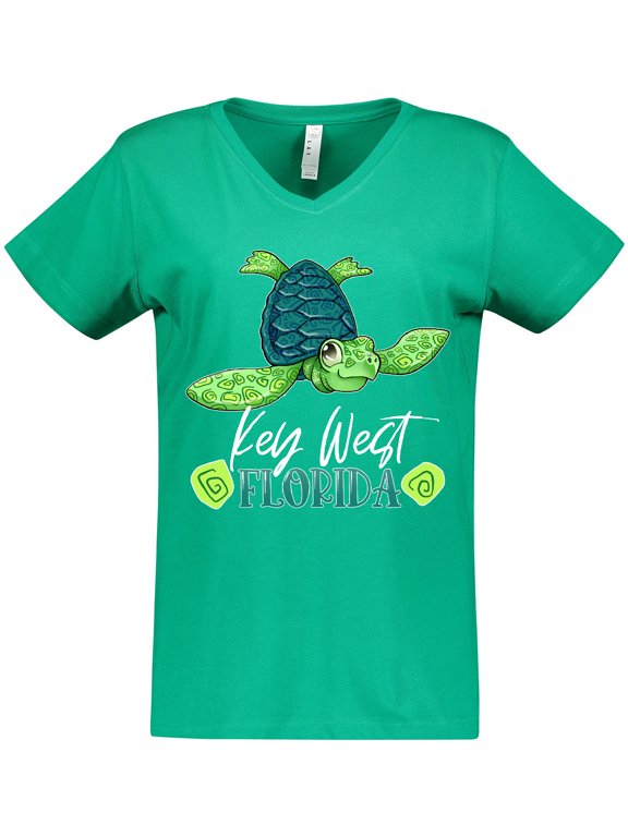 Key West, Florida Happy Sea Turtle Women's V-Neck T-Shirt