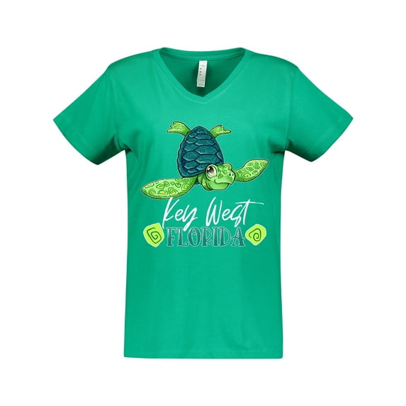 Inktastic Key West, Florida Happy Sea Turtle Women's V-Neck T-Shirt