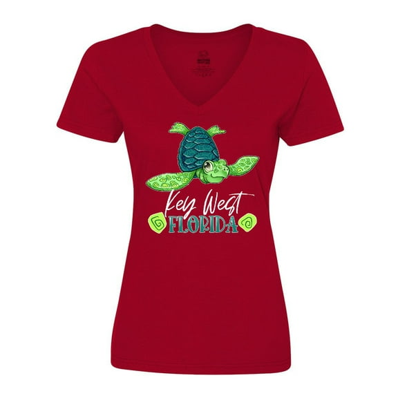 Inktastic Key West, Florida Happy Sea Turtle Women's V-Neck T-Shirt