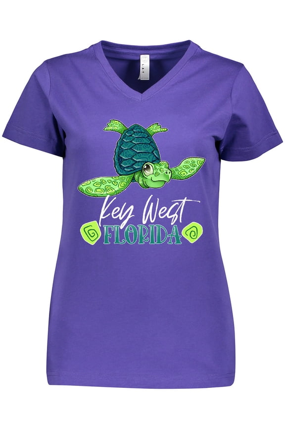 Key West, Florida Happy Sea Turtle Women's V-Neck T-Shirt