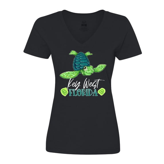 Inktastic Key West, Florida Happy Sea Turtle Women's V-Neck T-Shirt