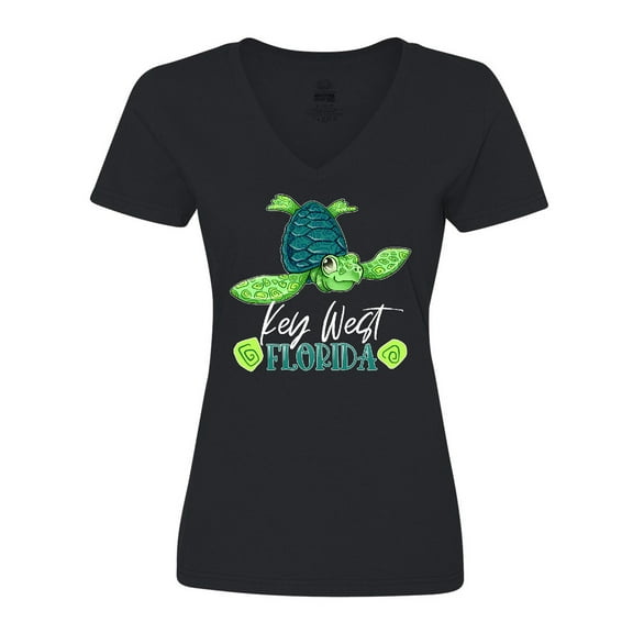 Inktastic Key West, Florida Happy Sea Turtle Women's V-Neck T-Shirt