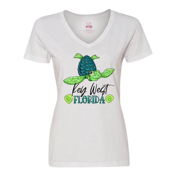 Inktastic Key West, Florida Happy Sea Turtle Women's V-Neck T-Shirt