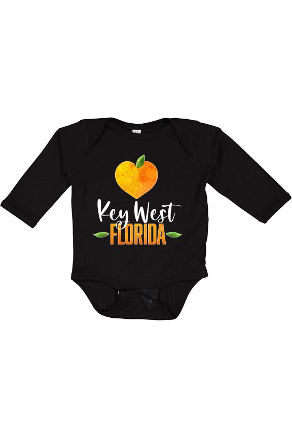 Key West Florida Orange in Heart Boys or Girls Long Sleeve Baby Bodysuit