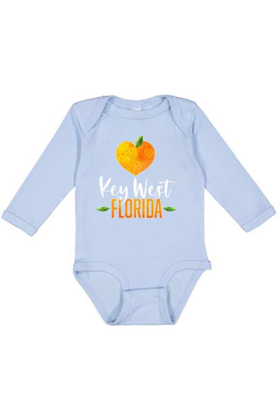 Key West Florida Orange in Heart Boys or Girls Long Sleeve Baby Bodysuit