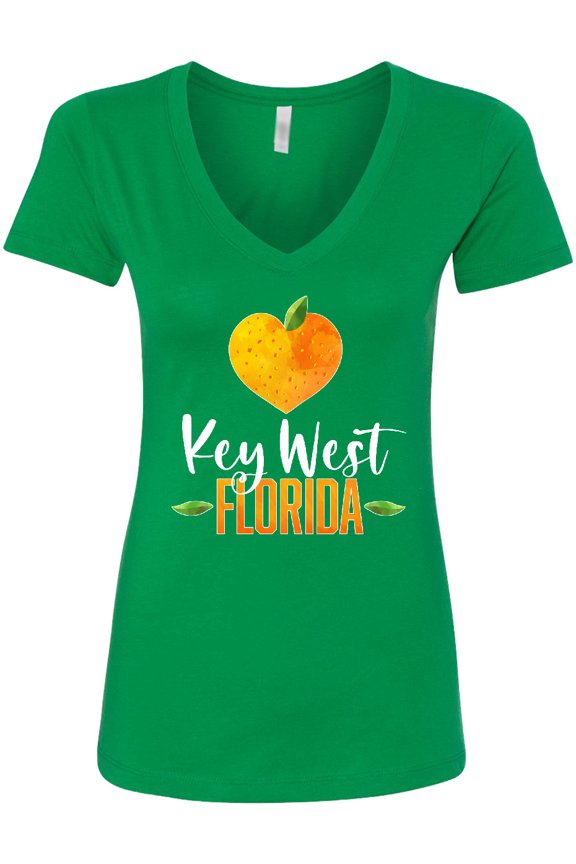 Key West Florida Orange in Heart Women's V-Neck T-Shirt
