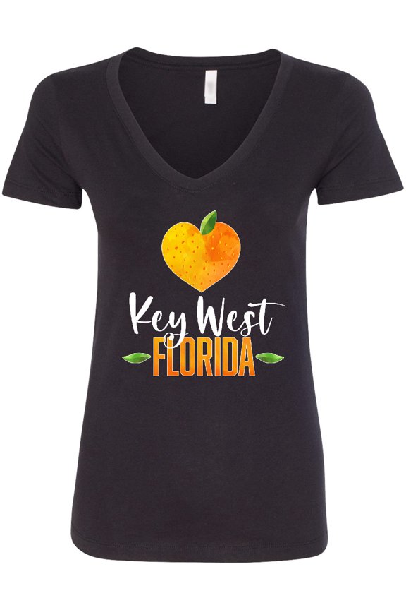 Key West Florida Orange in Heart Women's V-Neck T-Shirt