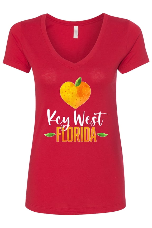 Key West Florida Orange in Heart Women's V-Neck T-Shirt