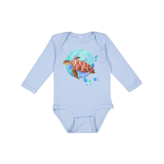Inktastic Key West, Florida Swimming Sea Turtle with Bubbles Boys or Girls Long Sleeve Baby Bodysuit
