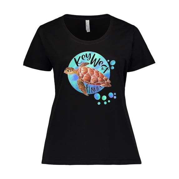 Inktastic Key West, Florida Swimming Sea Turtle with Bubbles Women's Plus Size T-Shirt