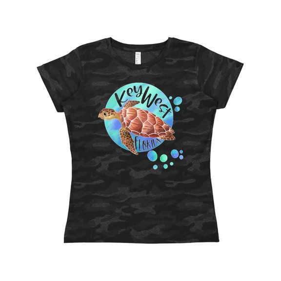 Inktastic Key West, Florida Swimming Sea Turtle with Bubbles Women's T-Shirt