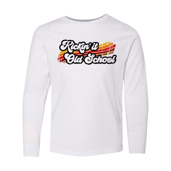 Inktastic Kickin' it Old School with Weathered Retro Stripe Long Sleeve Youth T-Shirt
