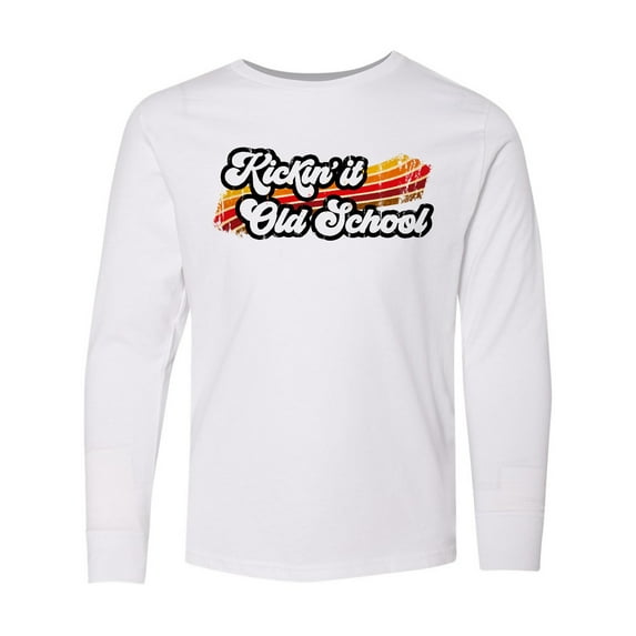 Inktastic Kickin' it Old School with Weathered Retro Stripe Long Sleeve Youth T-Shirt