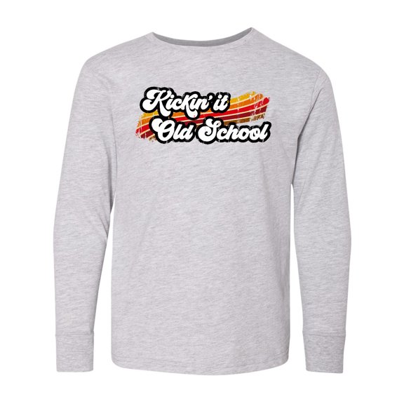 Inktastic Kickin' it Old School with Weathered Retro Stripe Long Sleeve Youth T-Shirt